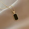 Black Rectangle Pendant Necklace