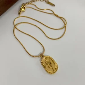 Gold Embossed Flower Pendant Necklace