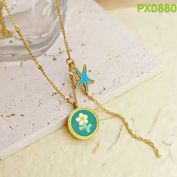 Starfish & Daisy Enamel Pendant Necklace