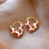 ❤️ Red Heart Pattern Hoop Earrings