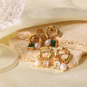 H50ce32da751841638726a102302eb14fK 💎 Gold Pearl & Gemstone Drop Earrings