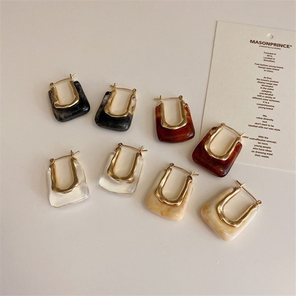 🤎 Amber Brown Gold Square Hoop Earrings
