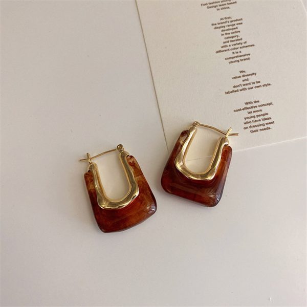 🤎 Amber Brown Gold Square Hoop Earrings