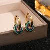 Golden Mosaic Enamel Hoop Earrings