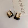 🖤 Black Marble Gold Square Hoop Earrings