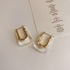 🤍 Pearl White (Clear Crystal) Gold Square Hoop Earrings