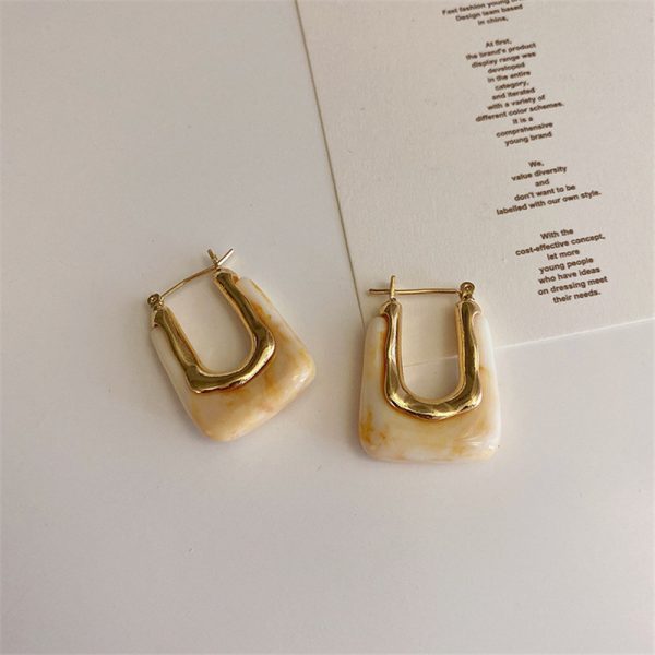 Hbeac424503a145e4986282c58665d8f64 🧈 Cream Beige Gold Square Hoop Earrings