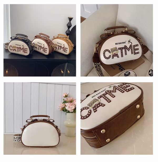 🐾 BEIBAODAO “CATME” Vintage Structured Handbag – Brown Edition